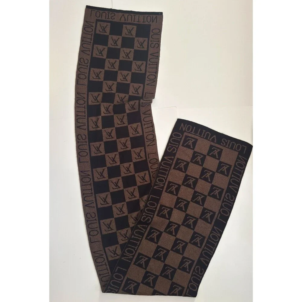 Authentic Louis Vuitton Double Sided Unisex Men Women Brown Wool Scarf